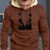 Brown Slim-fit Pocket Color Block Men's Graphic Hoodie