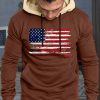 Brown American Flag Print Color Block Men's Hoodie