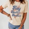 Khaki Hey Batter Batter Baseball Graphic Print Crew Neck T Shirt