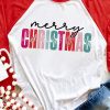 Red Merry CHRISTMAS Color Block Long Sleeve Top