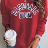 Red Baseball Mom French Terry Cotton Blend Sweatshirt