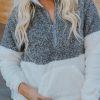 Charcoal White Zip Neck Oversize Fluffy Fleece Pullover