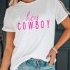 White Hey Cowboy Letter Print Short Sleeve Graphic Tee