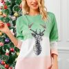 Green Reindeer Print Gradient Colorblock Sweatshirt