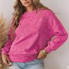 Rose Solid Splicing Loose Pullover Sweatshirt