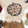 Khaki Pumpkin Leopard Print Short Sleeve Graphic T Shirt