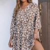 Brown V Neck Daisy Print Empire Waist Mini Dress