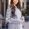 Gray Striped Animal Print Colorblock Long Sleeve Top