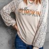 Khaki Hello PUMPKIN Leopard Color Block Long Sleeve Top