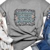 Gray Leopard Floral Slogan Printed Crew Neck Graphic Tee