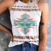 White Western Aztec Geometric Print Crewneck Tank Top