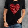 Black XOXO Letter Heart Print Crewneck Short Sleeve T-shirt