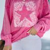 Rose Leopard Star Graphic Print Long Sleeve Sweatshirt