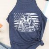 Blue HAPPY FARM American Flag Cow Print Graphic Tee