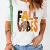 White FALL VIBES Leopard Graphic Print Short Sleeve T Shirt