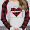 White Plaid Heart Shaped Letter Color Block Long Sleeve Top