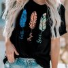 Black Faith Hope Love Feather Print Crew Neck Graphic Tee