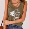 Green Let's Do This Girls Basketball Graphic Strappy Tank Top