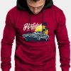 Red Men's Graphic Print Kangaroo Pocket Long Sleeve Hoodie