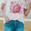 White Strawberry Graphic Print Ripped Short Sleeve T Shirt