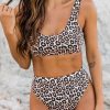 Leopard Print U-neck High Waist Bikini Swimwear