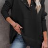 Black Batwing Sleeve Pocketed Henley Hoodie