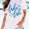 White Lake Like Letter Graphic Print Crew Neck T Shirt