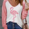 Pink Floret Flamingo Mesh Striped Long Sleeve Top