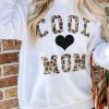 White COOL MOM Leopard Heart Print Pullover Sweatshirt