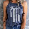 Blue MERICA Flag Pattern Print Halter Neck Tank Top