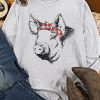 Gray Plaid Pig Graphic Print Long Sleeve Top