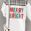 White MERRY And BRIGHT Plaid Splicing Denim Jacket