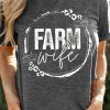 Gray Farm Wife Casual Short Sleeve Printed T Shirt