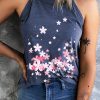 Blue Cherry Blossom Print Slim Fit Halter Tank Top