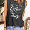 Gray Coffee Things Letter Print O-neck Graphic Tank Top