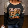 Black THANKFUL Lightning Print Sequin Patchwork Top