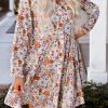 Multicolor Split Neck Buttons Front Shirt Floral Dress