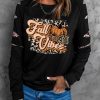 Black Fall Vibes Pumpkin Graphic Leopard Cutout Sleeve Sweatshirt