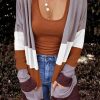 Multicolour Open Front Colorblock Cardigan With Pockets