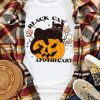 White Black Cat Pumpkin Letter Print Crewneck Graphic Tee