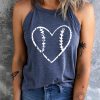 Blue Baseball Heart Shape Print O-neck Halter Tank Top