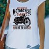 White Casual Letter MOTORCYCLE Print Cut Out Cap Sleeve Graphic T-Shirt