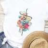 White Faith Flower Pattern Print Crew Neck T Shirt