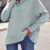 Gray Batwing Sleeve Pocketed Henley Hoodie