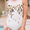 White Floral Print Cut-out Open Back Sleeveless One-piece Swimwear