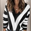 Black Striped Colorblock V Neck Knitted Sweater