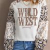 Beige Leopard Block Sleeve Wild West Graphic Long Sleeve Top