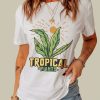 White TROPICAL PLANTS Graphic Print Short Sleeve T Shirt