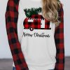 White Merry Christmas Plaid Graphic Color Block Sweatshirt