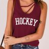 Red HOCKEY Strappy Neck Tank Top